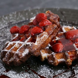 Belgian Waffle with Strawberry Compote